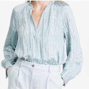 Vince Silk Poet Popover Blue Blouse